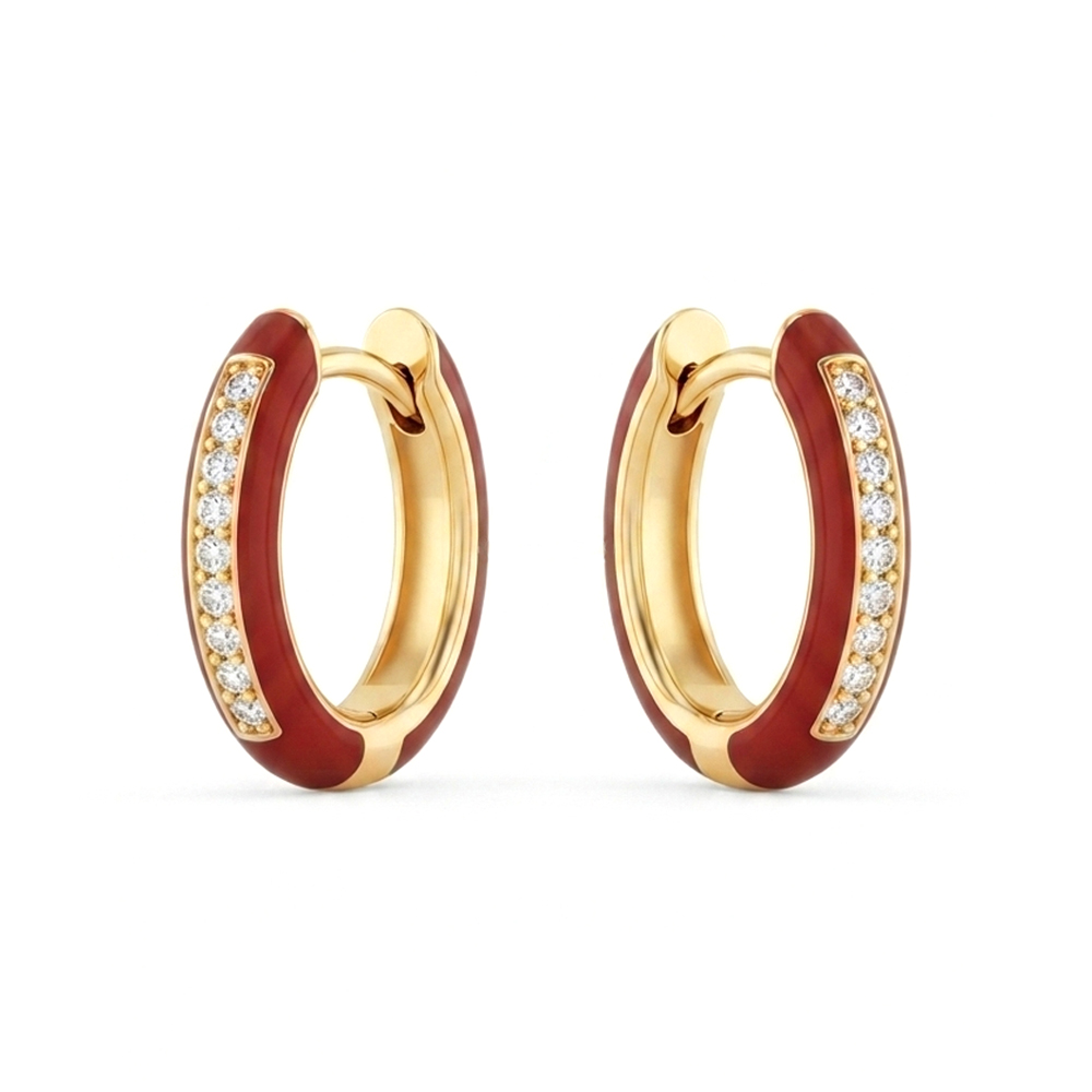 Diamond Enamel Earring Hoops