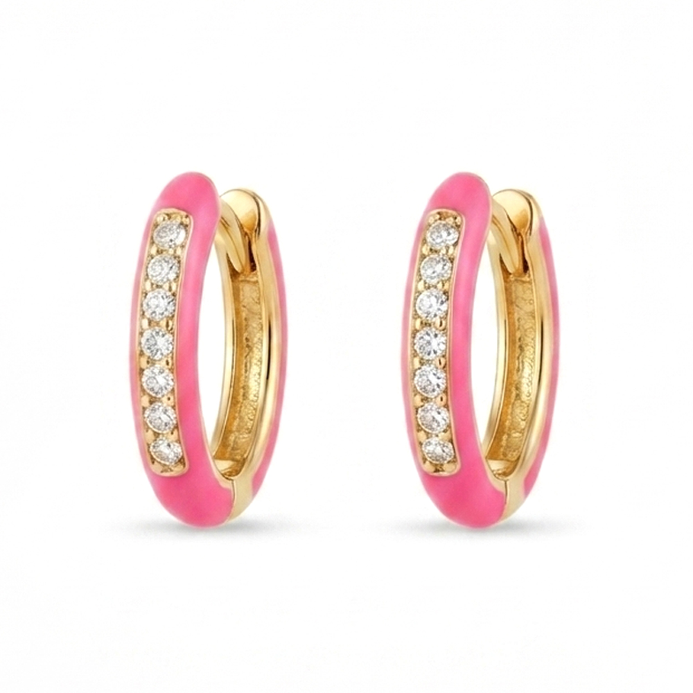 Diamond Enamel Earring Hoops