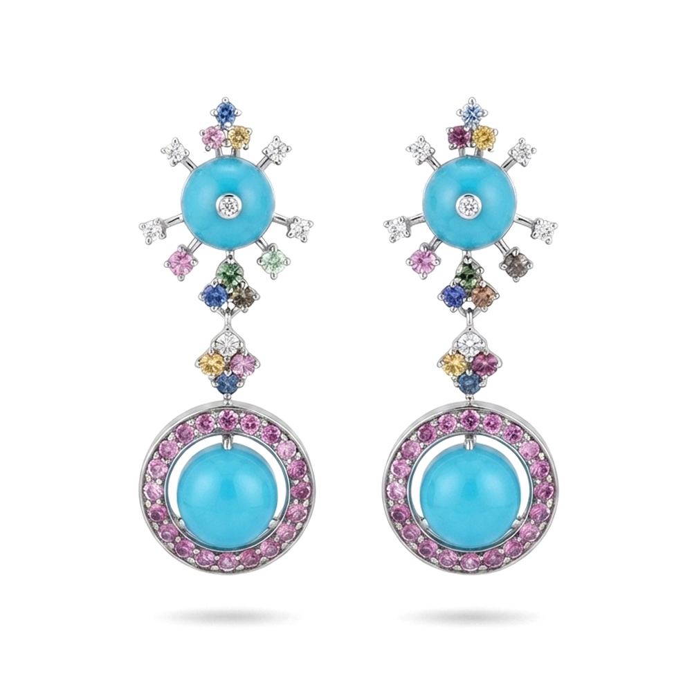 Diamond Multicolor Sapphire Turquoise Earring