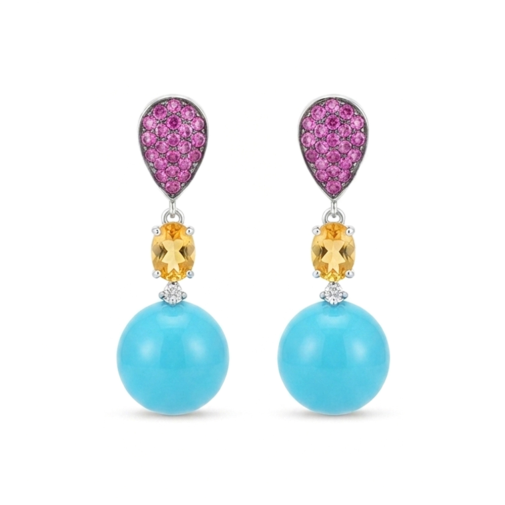 Diamond Sapphire Turquoise Earring