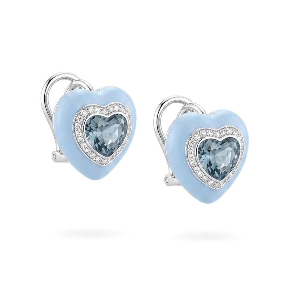 Diamond Procelin Blue Topaz Earring
