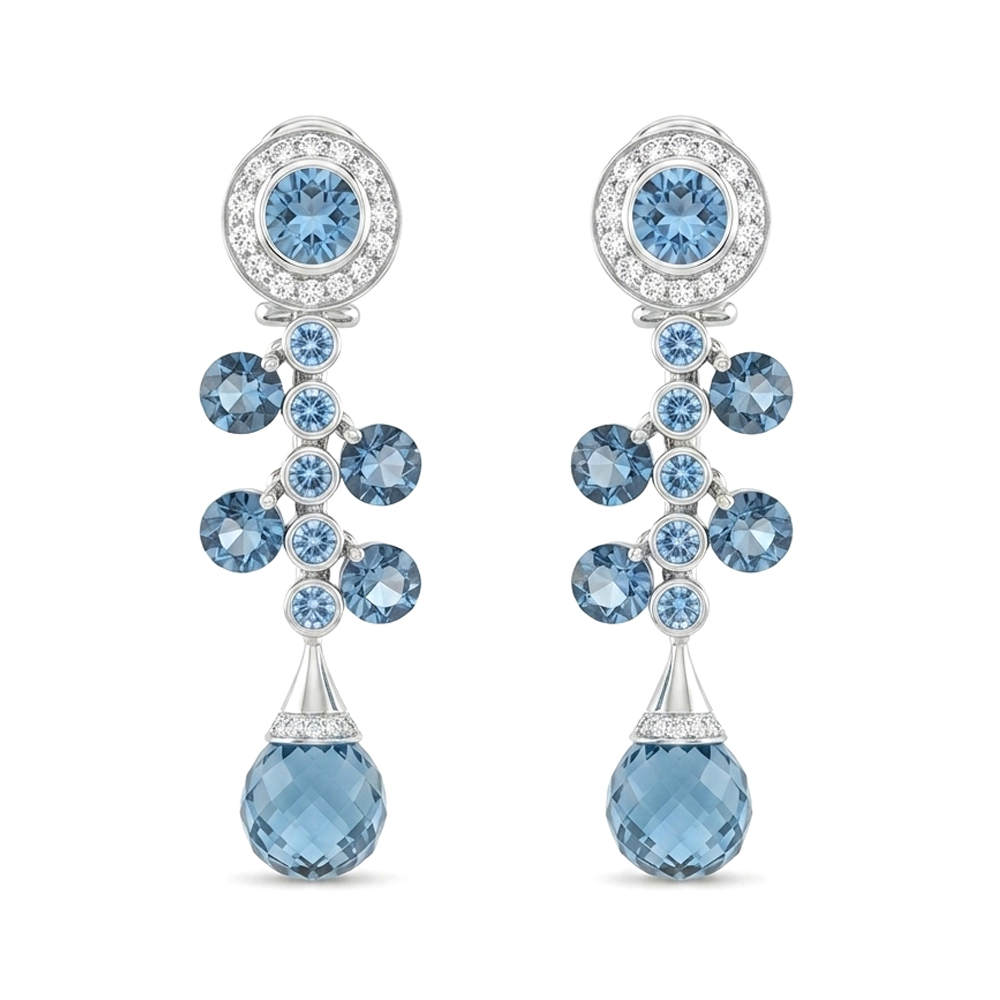 Diamond Blue Topaz Earring