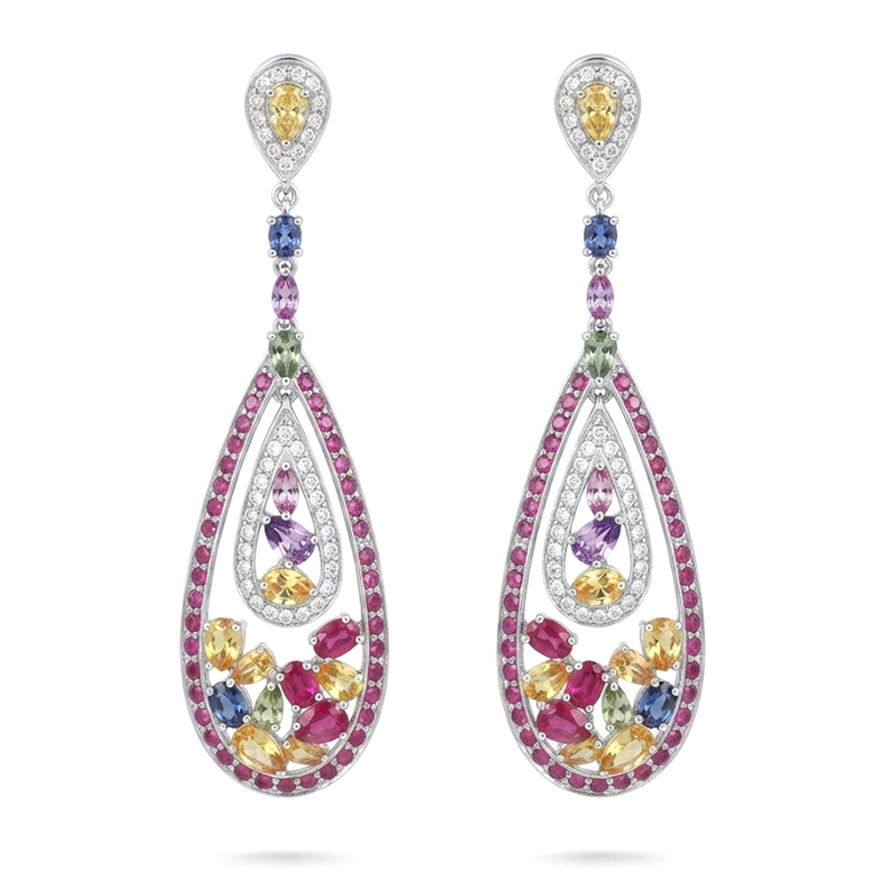 Diamond/Multicolor Sapphire/Ruby Earring