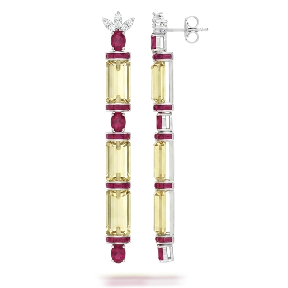Diamond Lemon Topaz Ruby Earring