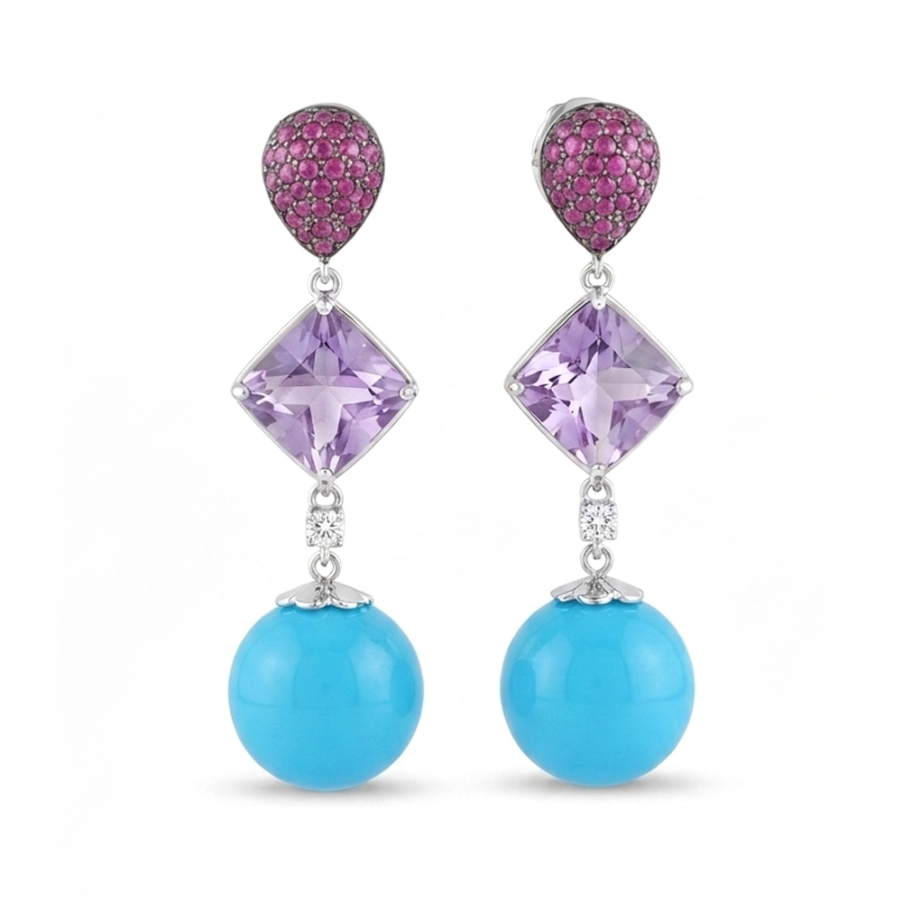 Diamond/Ruby/Amethyst/Turquoise Earring