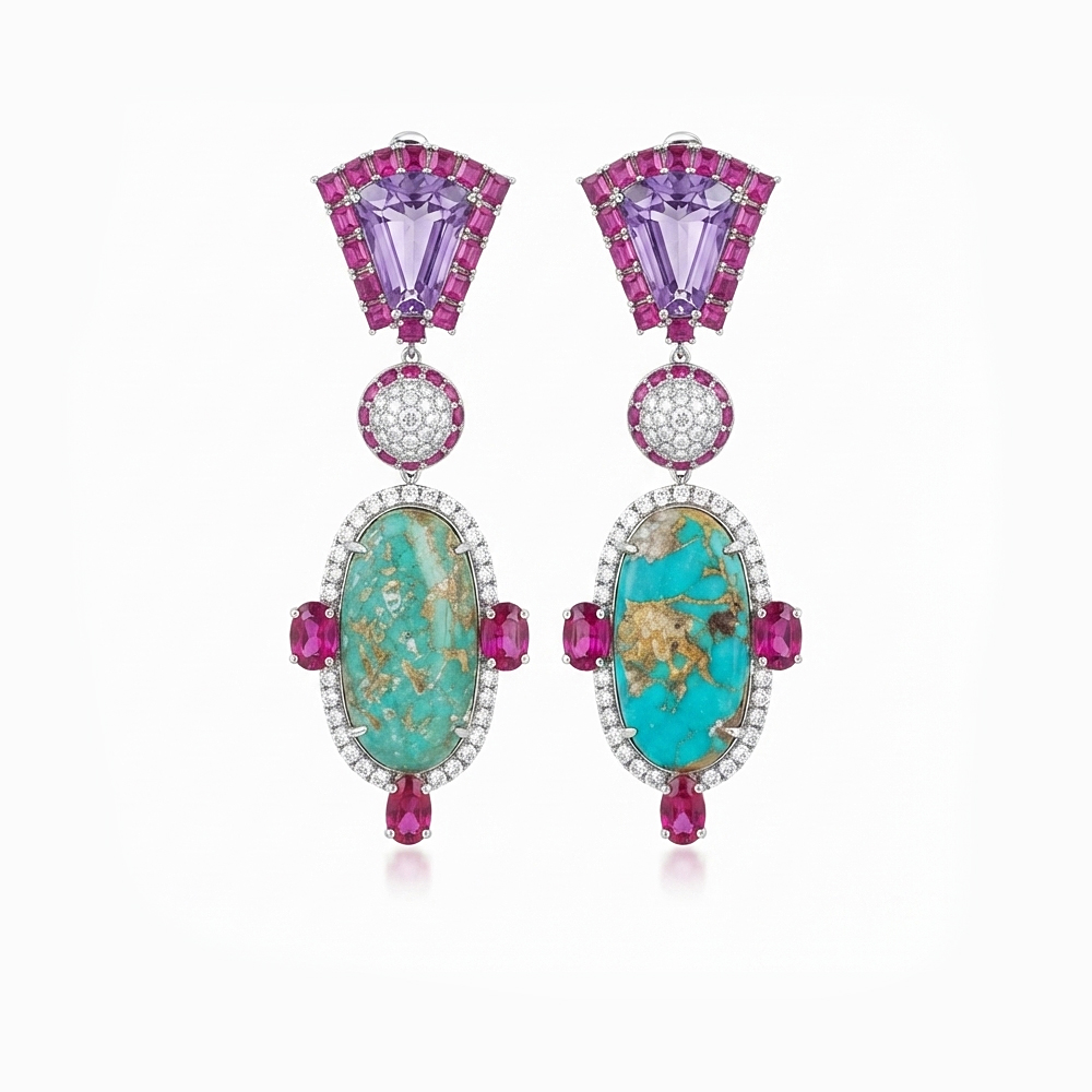 Diamond Ruby Turquoise Amy Earring