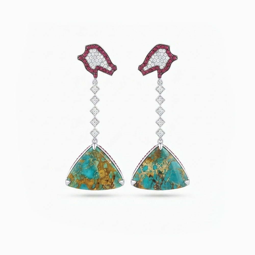 Diamond Ruby Turquoise Earring
