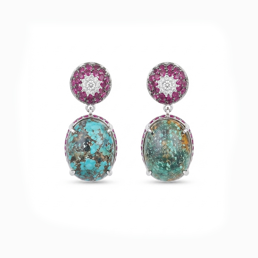 Diaamond Turquoise Ruby Earring